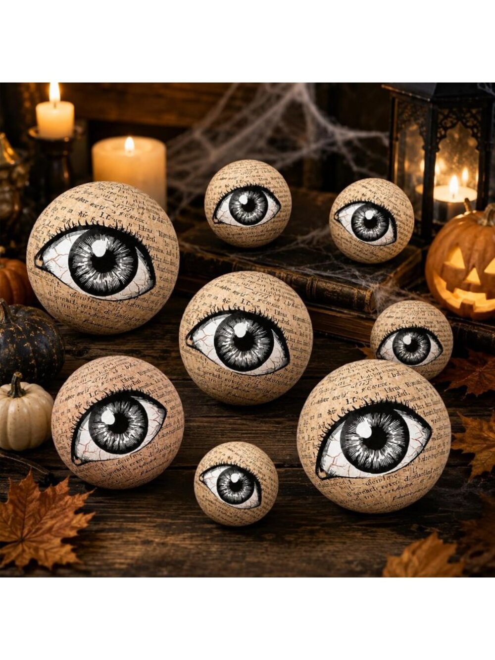 Realistic Scary Halloween Eyeballs - 8 Pcs in 3 Sizes, Creepy Decor for Parties